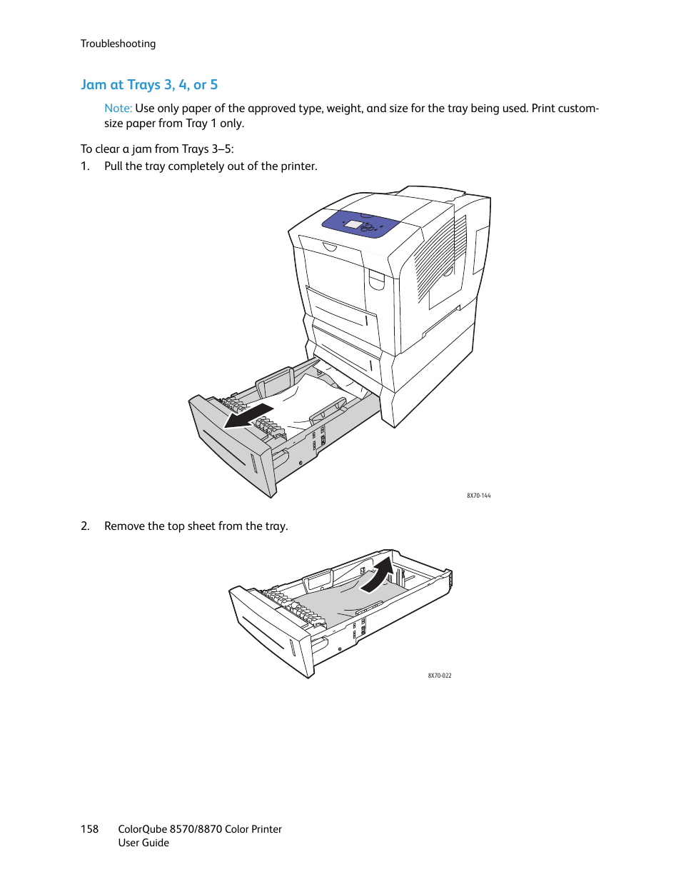 Jam at trays 3, 4, or 5 | Xerox COLORQUBE 8870 User Manual | Page 158 / 200