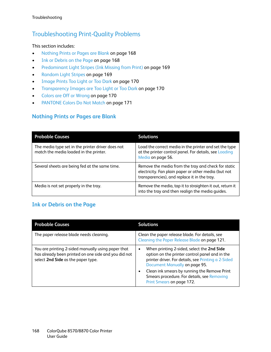 Troubleshooting print-quality problems | Xerox COLORQUBE 8870 User Manual | Page 168 / 200