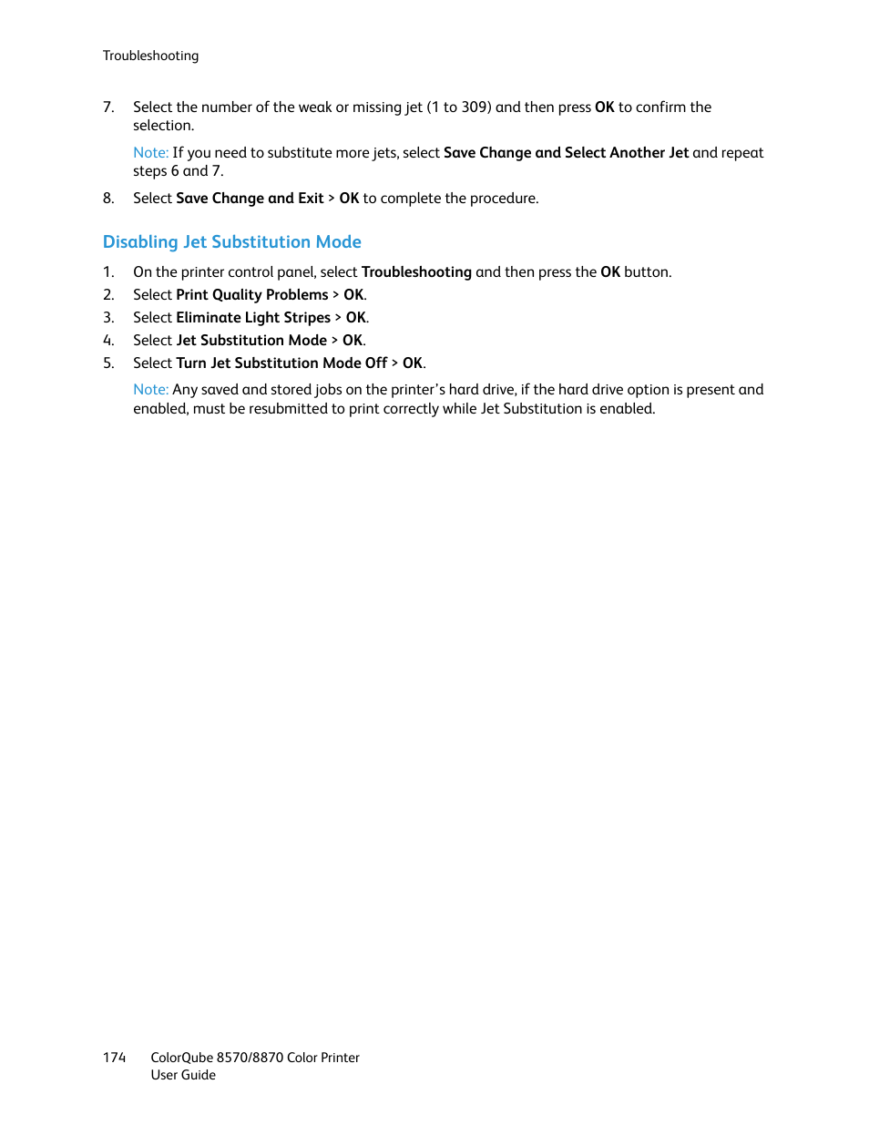 Disabling jet substitution mode | Xerox COLORQUBE 8870 User Manual | Page 174 / 200