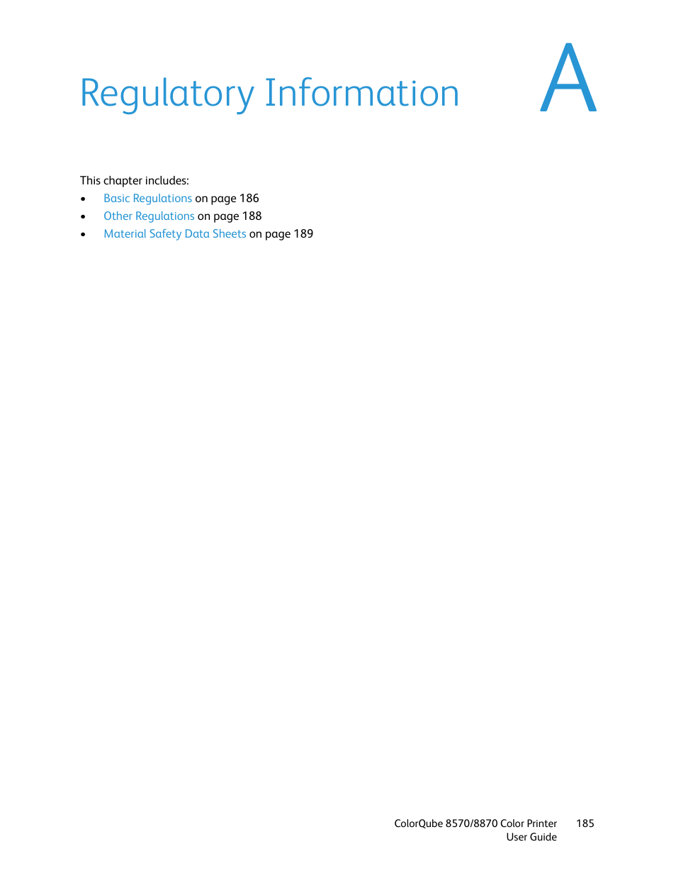 Regulatory information | Xerox COLORQUBE 8870 User Manual | Page 185 / 200