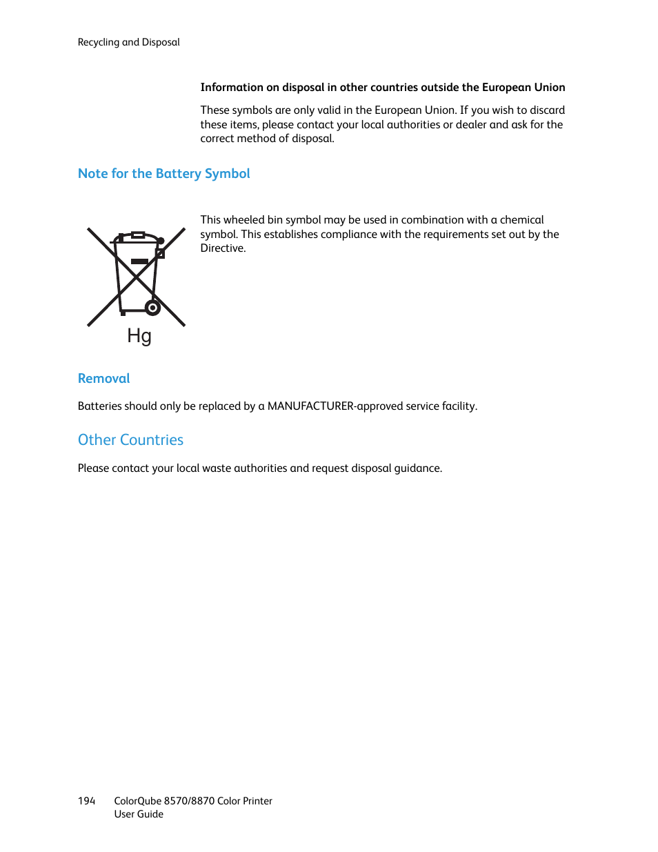 Other countries | Xerox COLORQUBE 8870 User Manual | Page 194 / 200