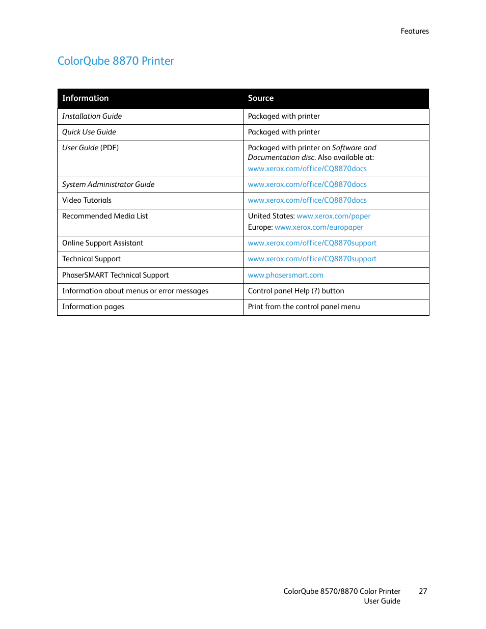 Colorqube 8870 printer | Xerox COLORQUBE 8870 User Manual | Page 27 / 200