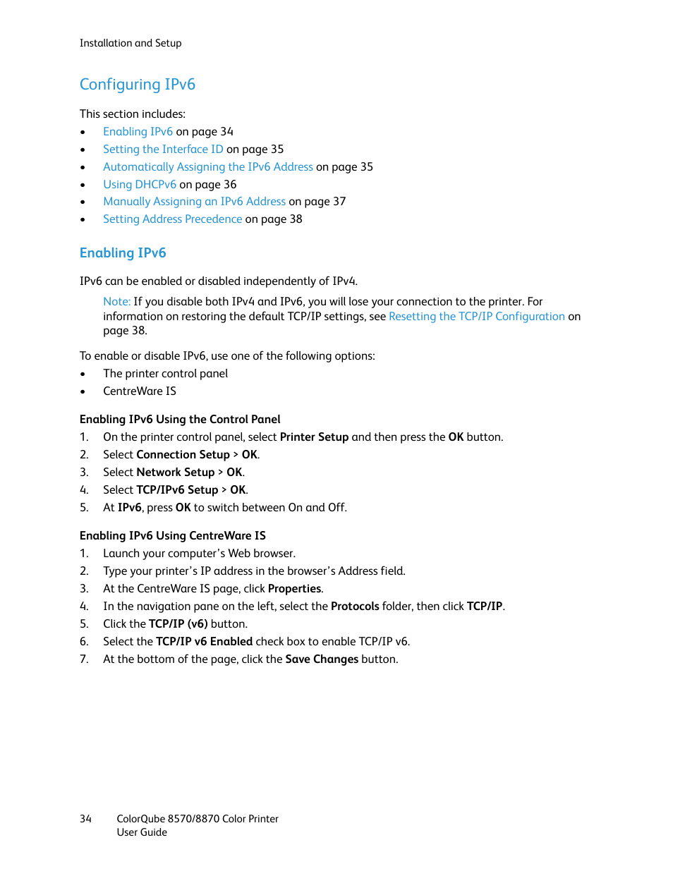 Configuring ipv6 | Xerox COLORQUBE 8870 User Manual | Page 34 / 200
