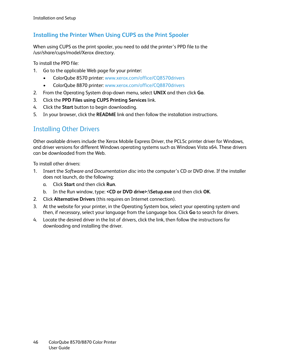 Installing other drivers | Xerox COLORQUBE 8870 User Manual | Page 46 / 200