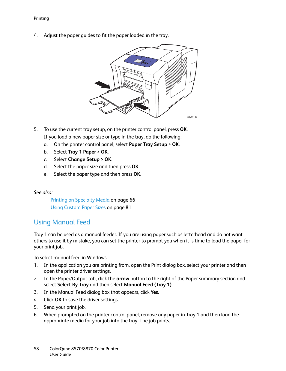 Using manual feed | Xerox COLORQUBE 8870 User Manual | Page 58 / 200