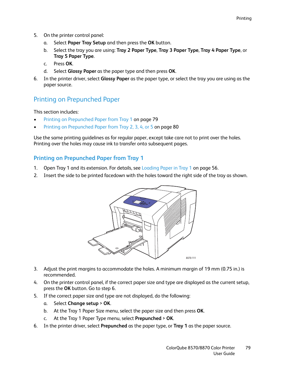 Printing on prepunched paper | Xerox COLORQUBE 8870 User Manual | Page 79 / 200