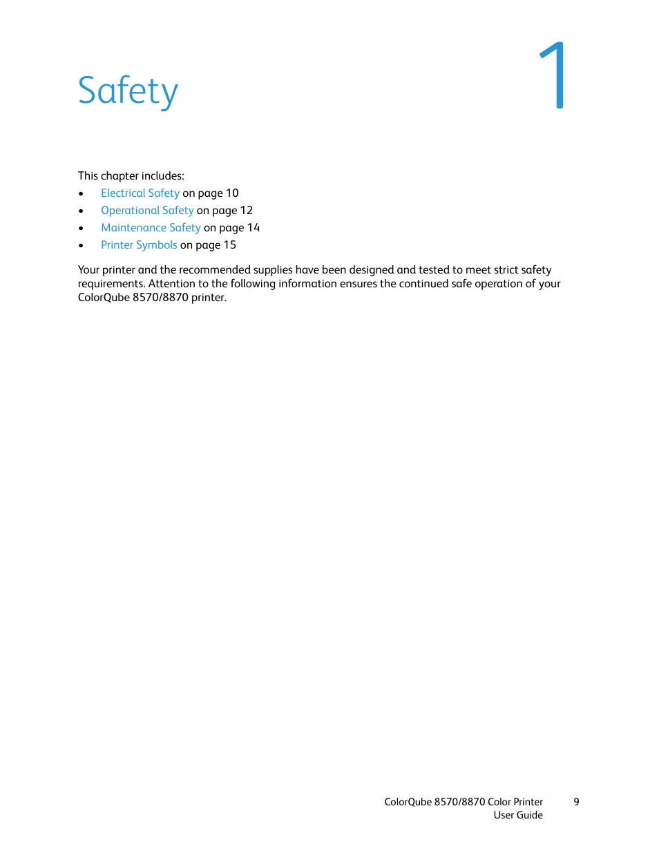 Safety | Xerox COLORQUBE 8870 User Manual | Page 9 / 200