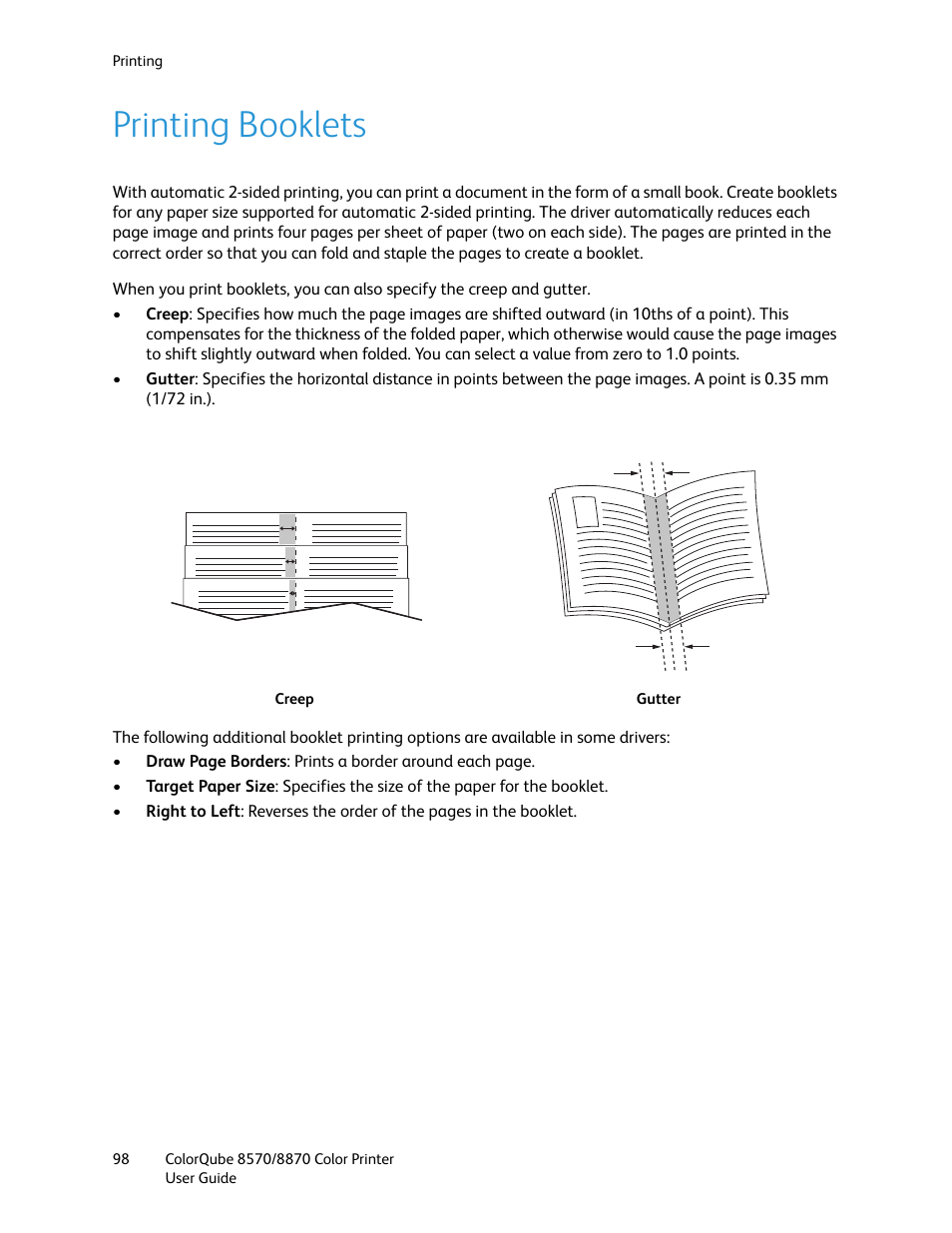 Printing booklets | Xerox COLORQUBE 8870 User Manual | Page 98 / 200