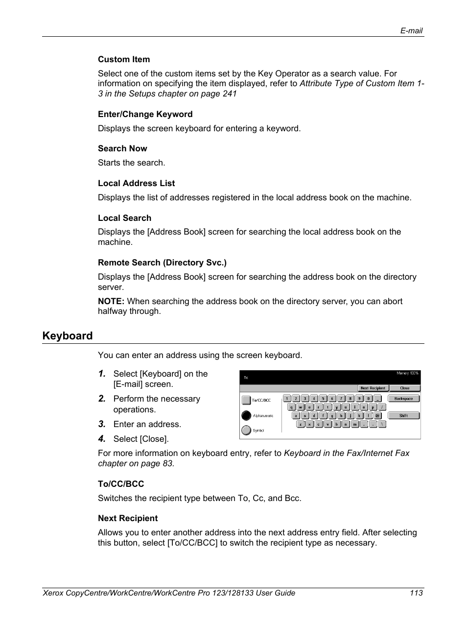 Keyboard | Xerox 604P18057 User Manual | Page 113 / 364