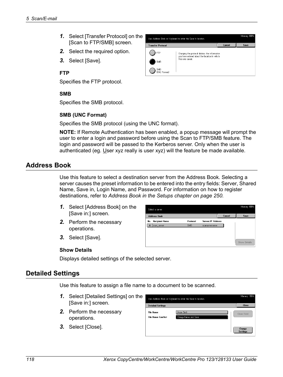 Address book, Detailed settings, Address book detailed settings | Xerox 604P18057 User Manual | Page 118 / 364