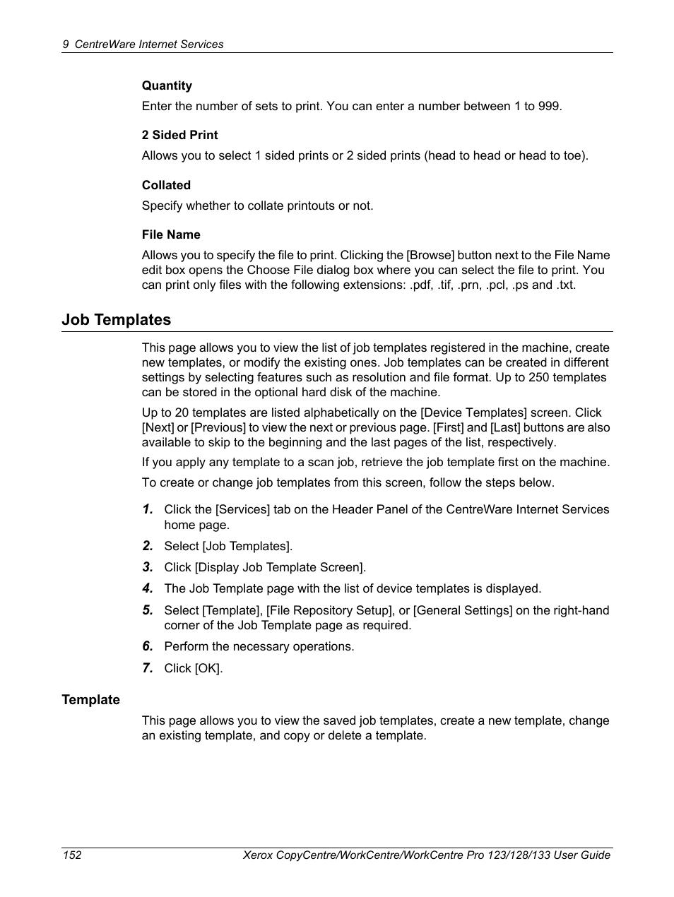 Job templates | Xerox 604P18057 User Manual | Page 152 / 364