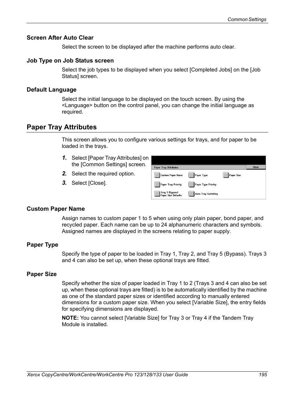 Paper tray attributes | Xerox 604P18057 User Manual | Page 195 / 364