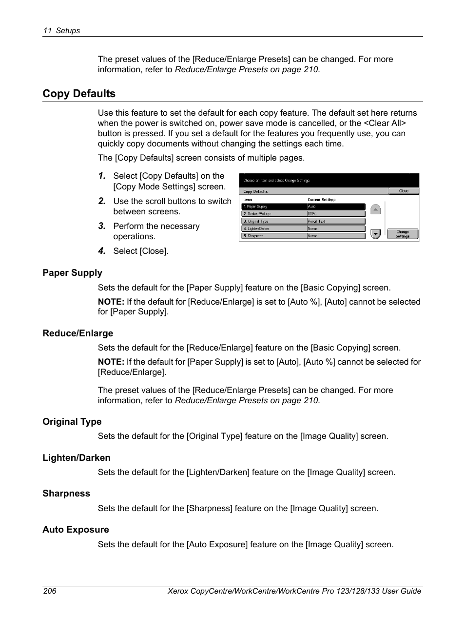 Copy defaults | Xerox 604P18057 User Manual | Page 206 / 364