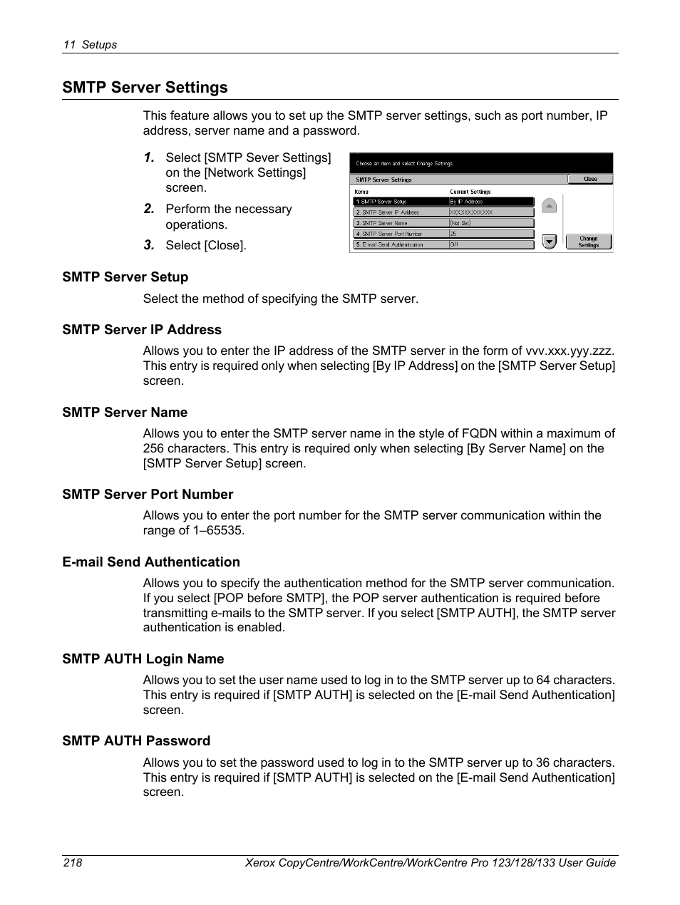 Smtp server settings | Xerox 604P18057 User Manual | Page 218 / 364