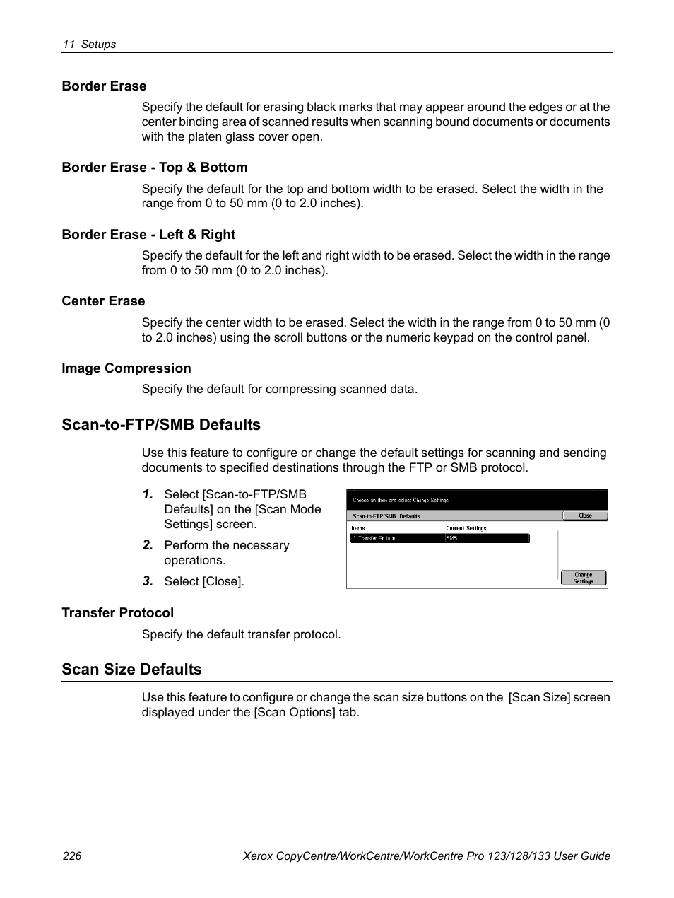 Scan-to-ftp/smb defaults, Scan size defaults, Scan-to-ftp/smb defaults scan size defaults | Xerox 604P18057 User Manual | Page 226 / 364