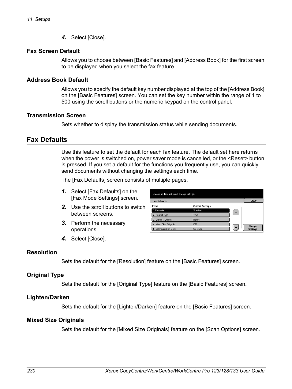 Fax defaults | Xerox 604P18057 User Manual | Page 230 / 364