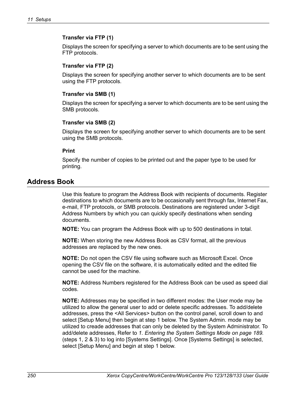 Address book | Xerox 604P18057 User Manual | Page 250 / 364