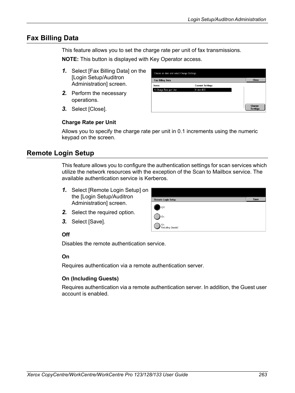 Fax billing data, Remote login setup, Fax billing data remote login setup | Xerox 604P18057 User Manual | Page 263 / 364