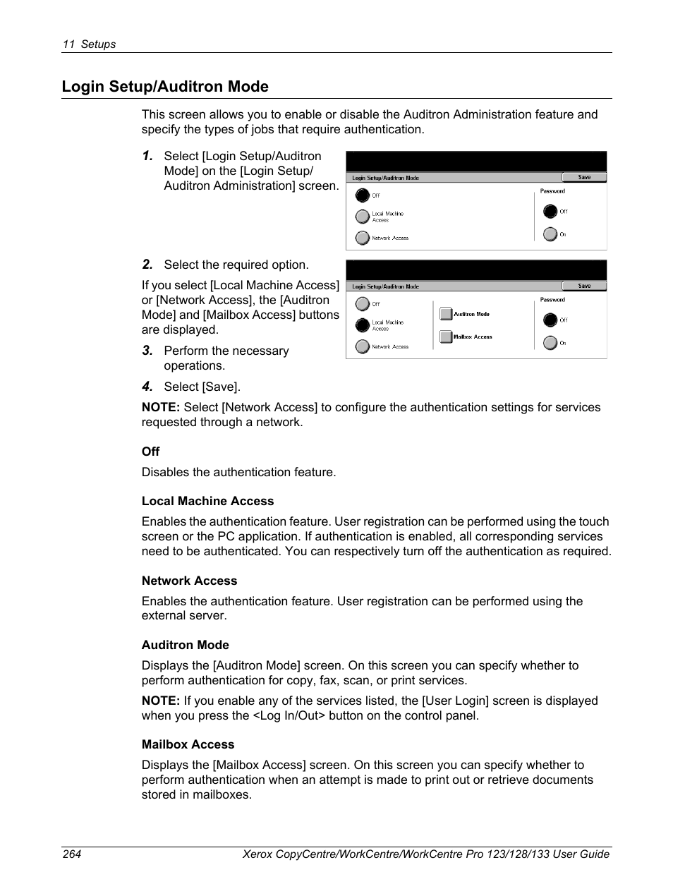 Login setup/auditron mode | Xerox 604P18057 User Manual | Page 264 / 364