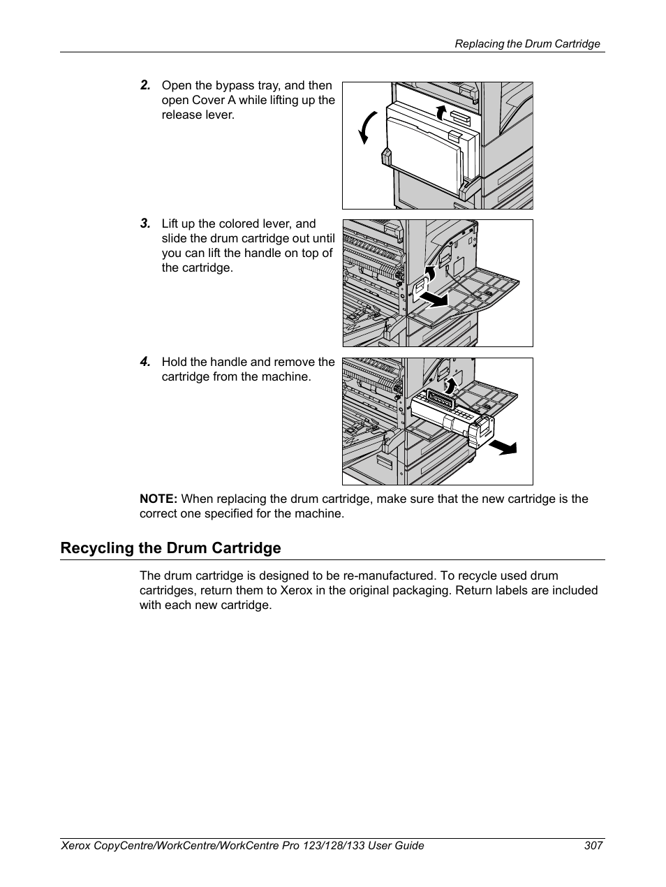 Recycling the drum cartridge | Xerox 604P18057 User Manual | Page 307 / 364