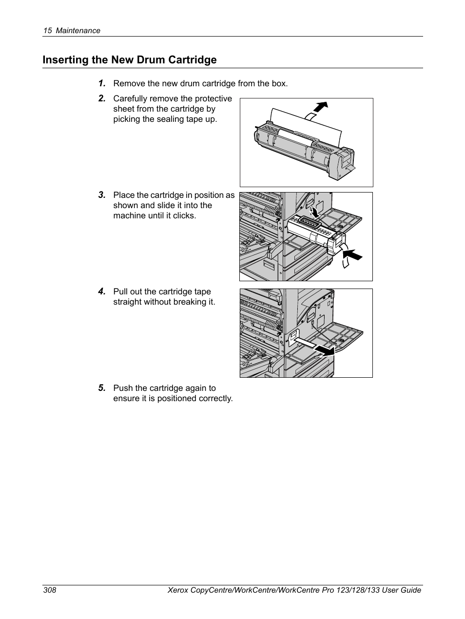 Inserting the new drum cartridge | Xerox 604P18057 User Manual | Page 308 / 364