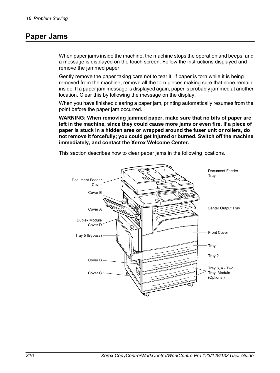 Paper jams | Xerox 604P18057 User Manual | Page 316 / 364