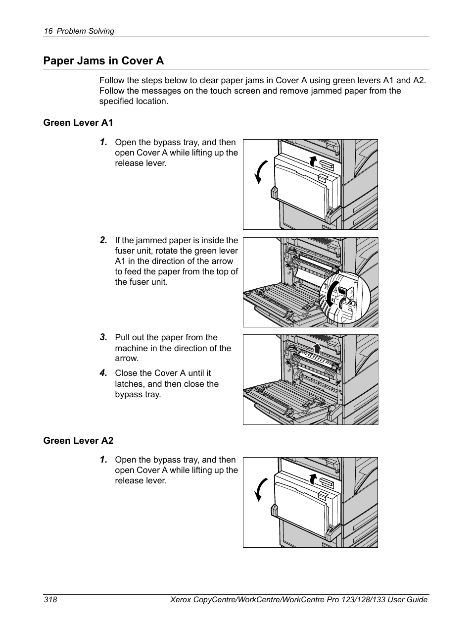 Paper jams in cover a | Xerox 604P18057 User Manual | Page 318 / 364