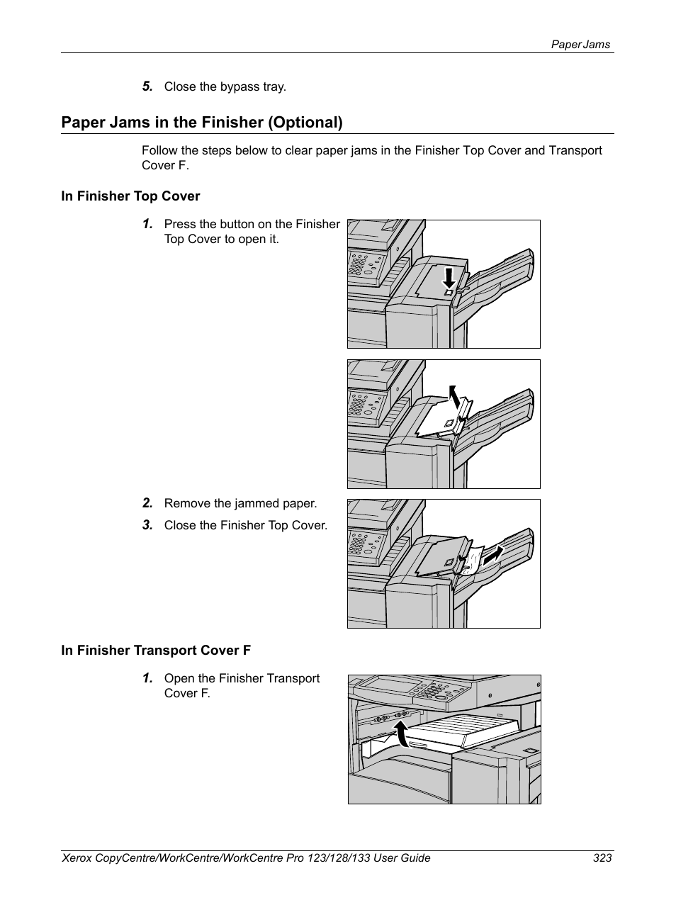 Paper jams in the finisher (optional) | Xerox 604P18057 User Manual | Page 323 / 364