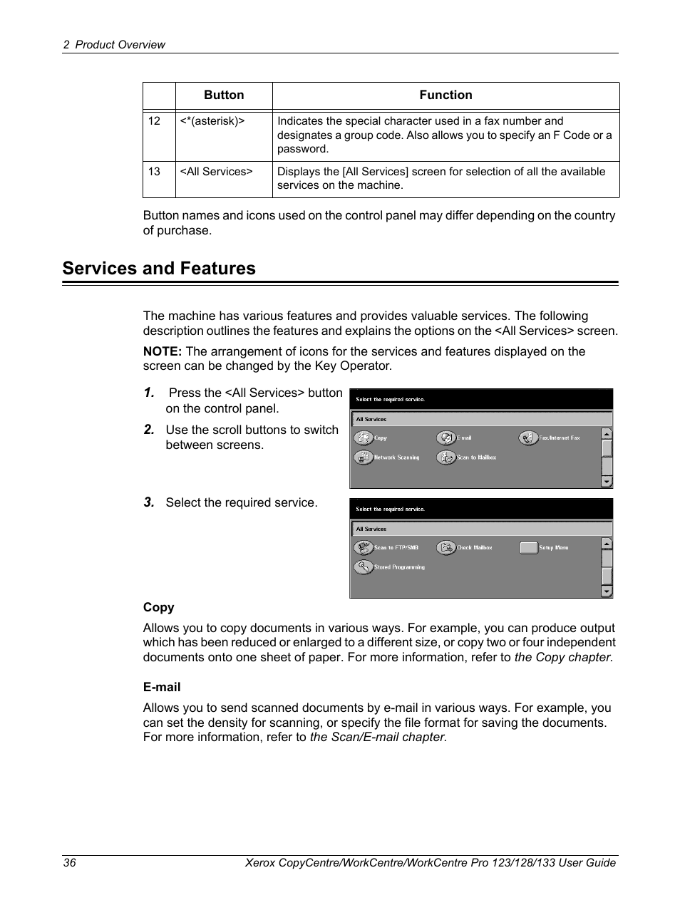 Services and features | Xerox 604P18057 User Manual | Page 36 / 364