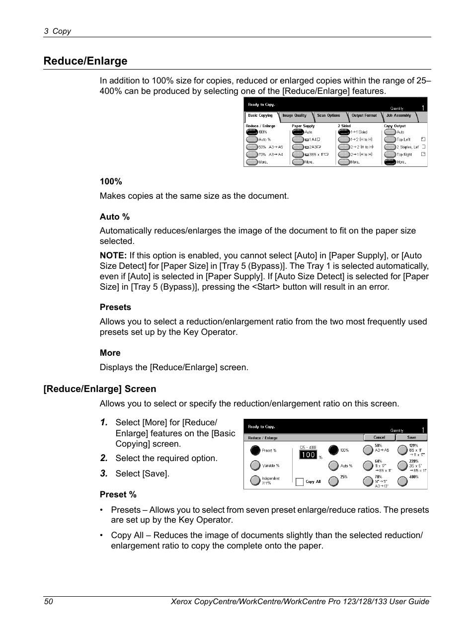 Reduce/enlarge | Xerox 604P18057 User Manual | Page 50 / 364