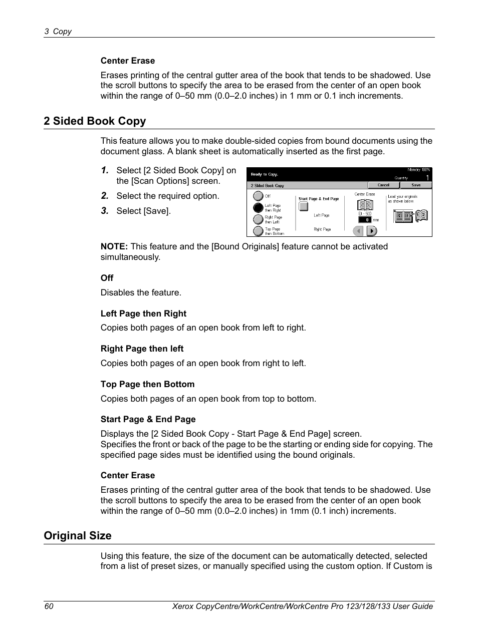 2 sided book copy, Original size, 2 sided book copy original size | Xerox 604P18057 User Manual | Page 60 / 364