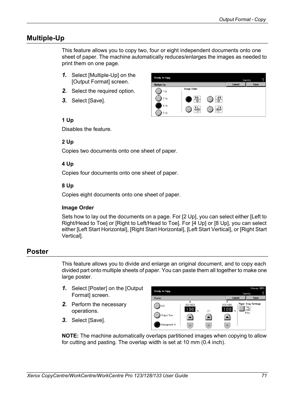 Multiple-up, Poster, Multiple-up poster | Xerox 604P18057 User Manual | Page 71 / 364