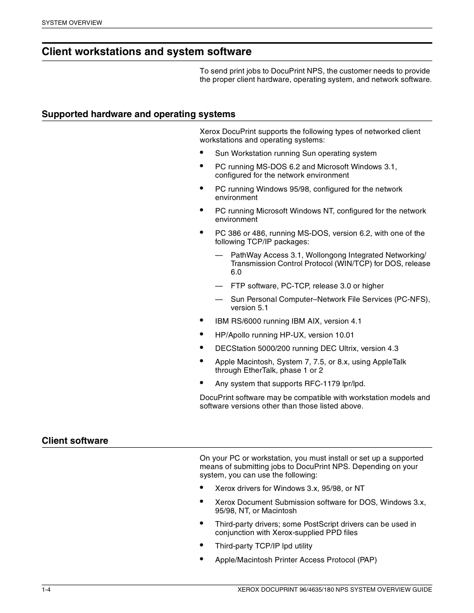 Client workstations and system software | Xerox 4635 User Manual | Page 14 / 70