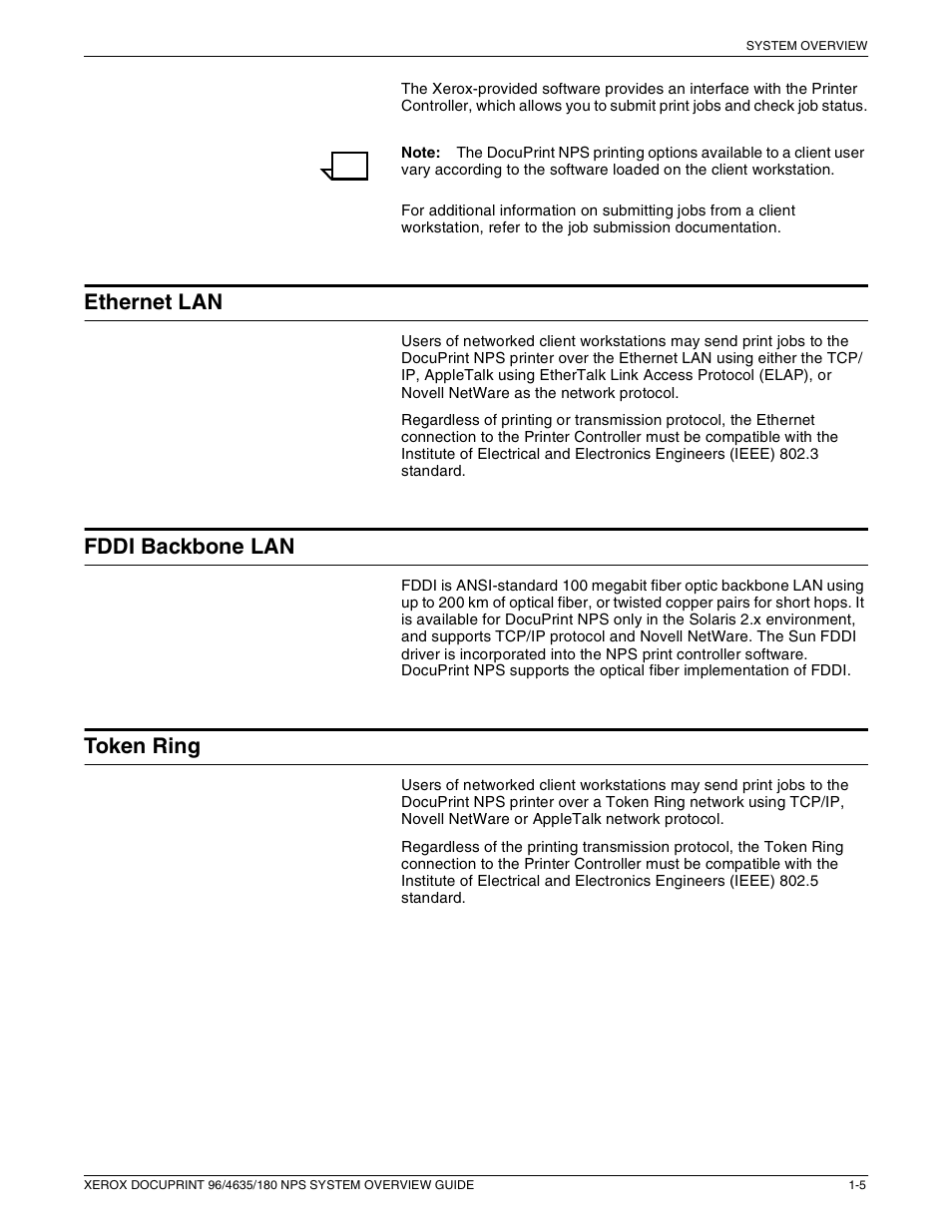 Ethernet lan, Fddi backbone lan, Token ring | Xerox 4635 User Manual | Page 15 / 70