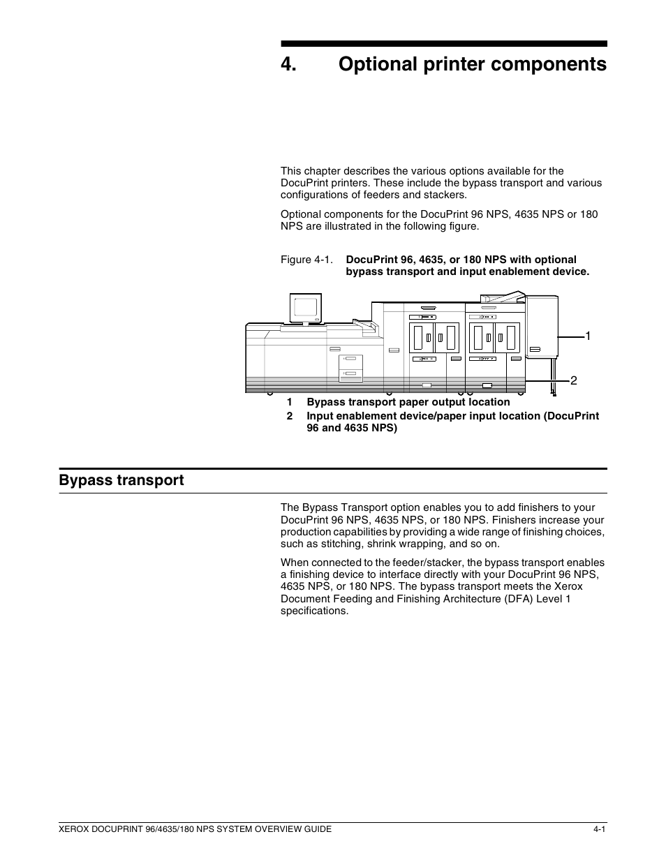 4optional printer components, Bypass transport | Xerox 4635 User Manual | Page 31 / 70