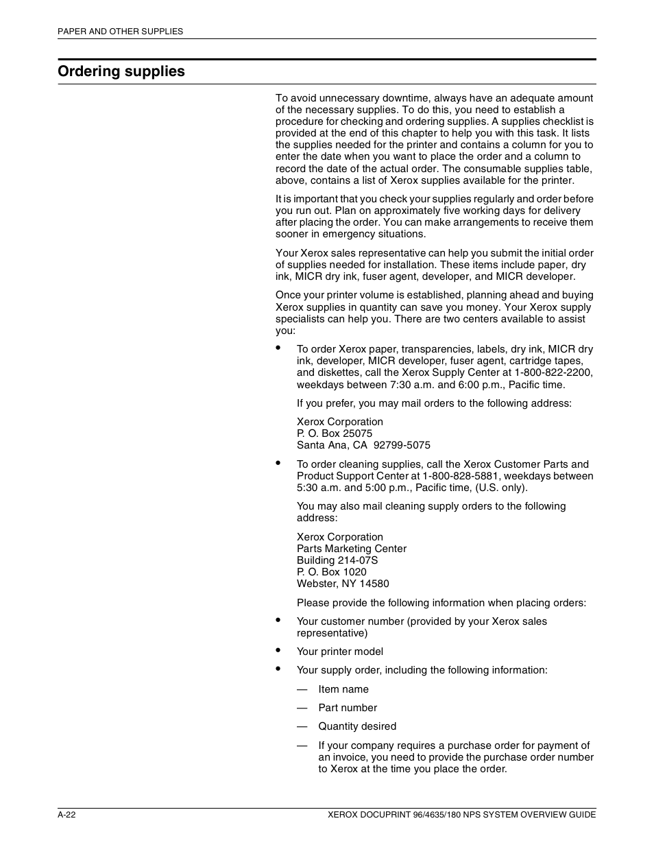 Ordering supplies | Xerox 4635 User Manual | Page 58 / 70