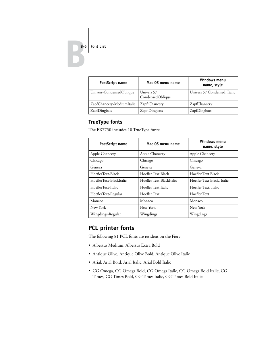 Truetype fonts, Pcl printer fonts | Xerox EX7750 User Manual | Page 120 / 132