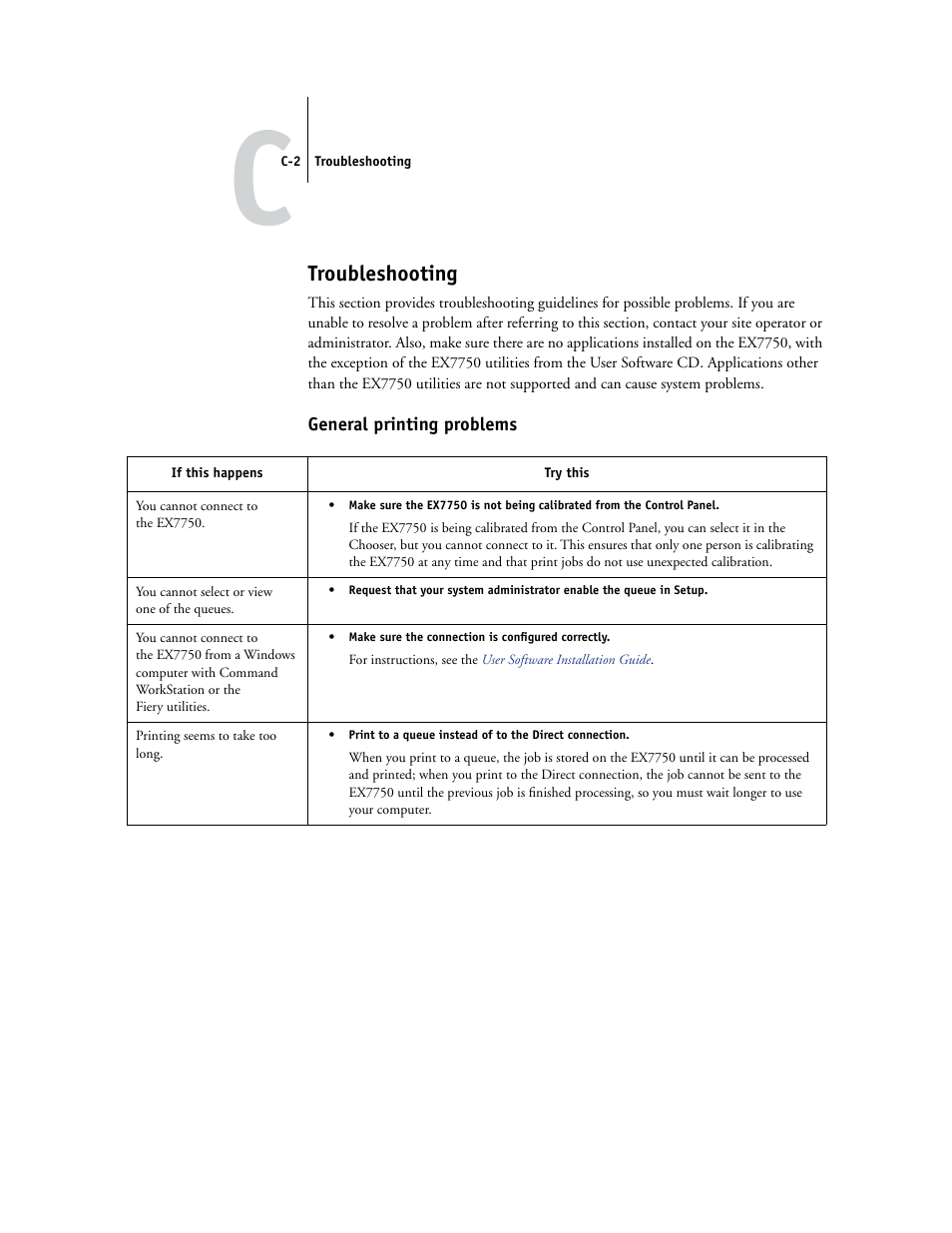 Troubleshooting, General printing problems | Xerox EX7750 User Manual | Page 124 / 132