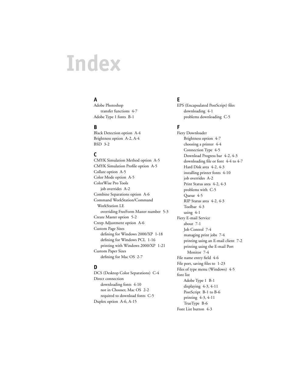 Index | Xerox EX7750 User Manual | Page 129 / 132