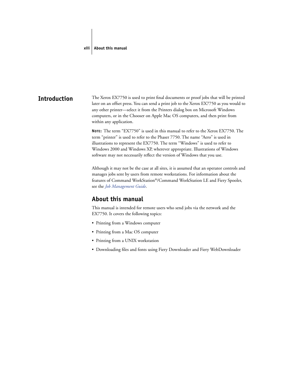 Introduction, About this manual, Xiii | Xerox EX7750 User Manual | Page 13 / 132