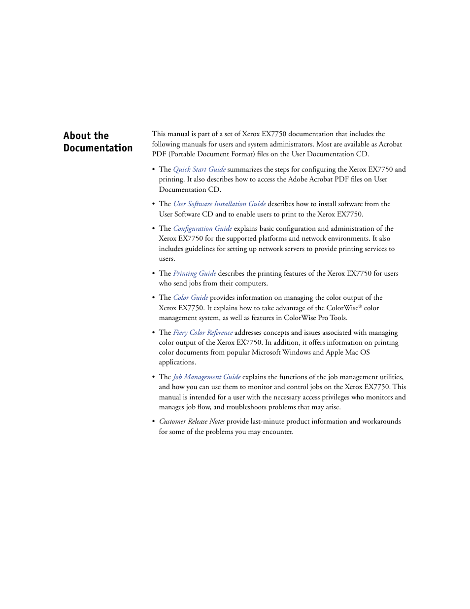 About the documentation | Xerox EX7750 User Manual | Page 2 / 132