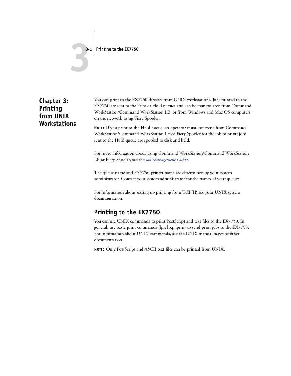 Chapter 3: printing fromunix workstations, Printing to the ex7750, Chapter 3: printing from unix workstations | Xerox EX7750 User Manual | Page 55 / 132