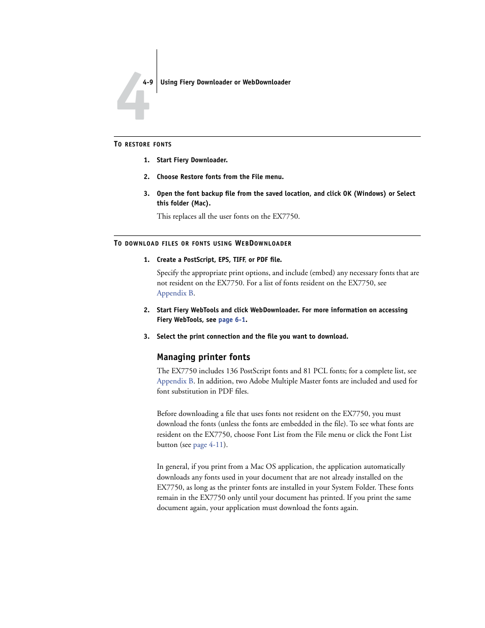 Managing printer fonts | Xerox EX7750 User Manual | Page 67 / 132