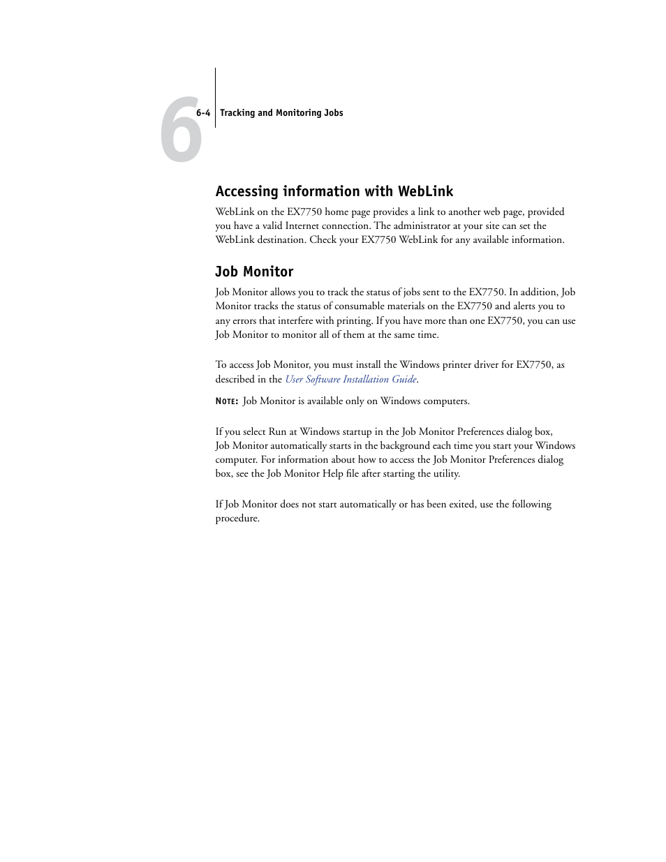 Accessing information with weblink, Job monitor | Xerox EX7750 User Manual | Page 86 / 132