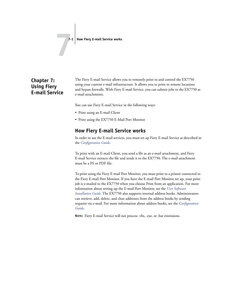 Chapter 7: using fiery e-mail service, How fiery e-mail service works, Chapter 7 | Xerox EX7750 User Manual | Page 89 / 132