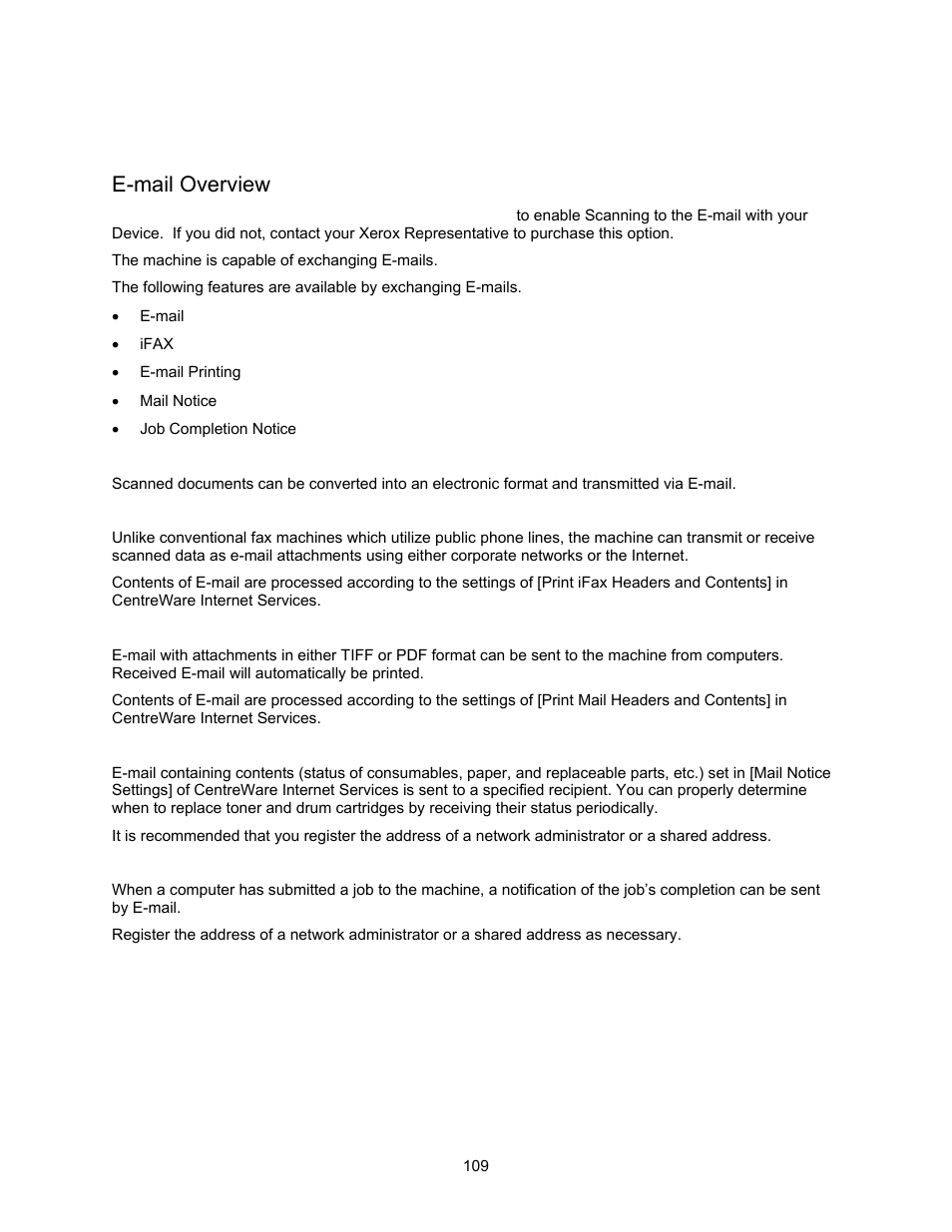 Scan to e-mail, E-mail overview | Xerox 7245 User Manual | Page 109 / 300