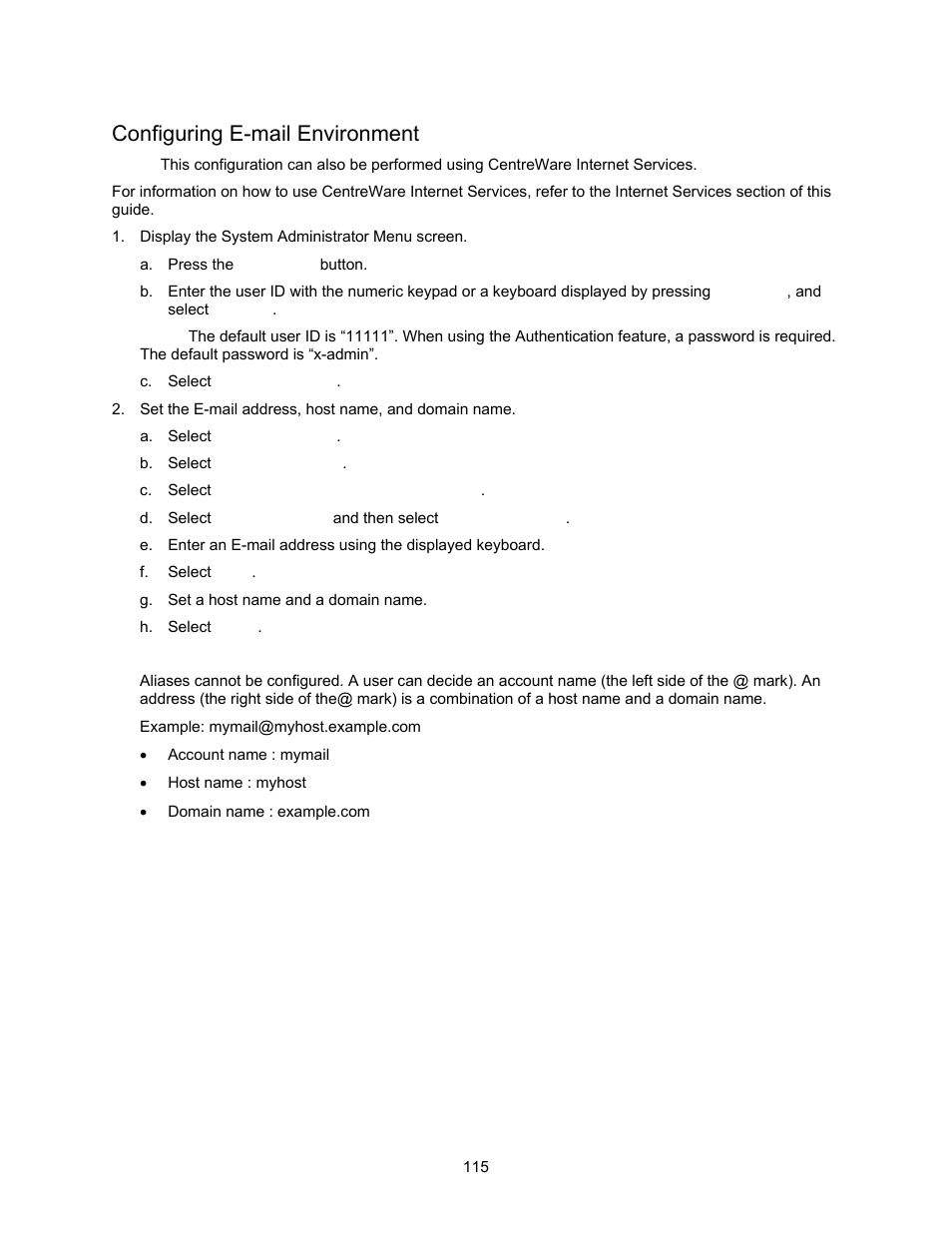 Configuring e-mail environment | Xerox 7245 User Manual | Page 115 / 300