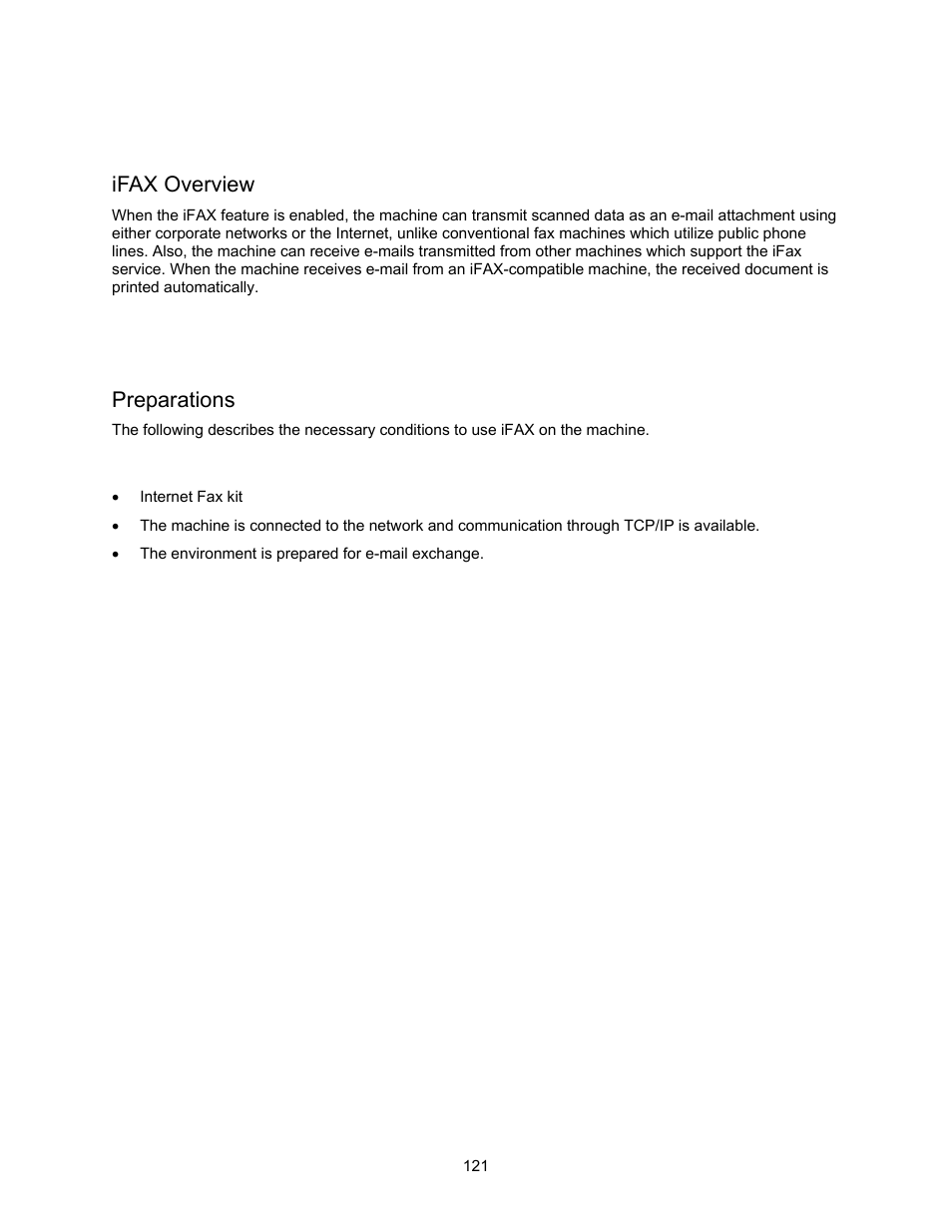 Internet fax (ifax), Ifax overview, Preparations | System requirements for the machine | Xerox 7245 User Manual | Page 121 / 300