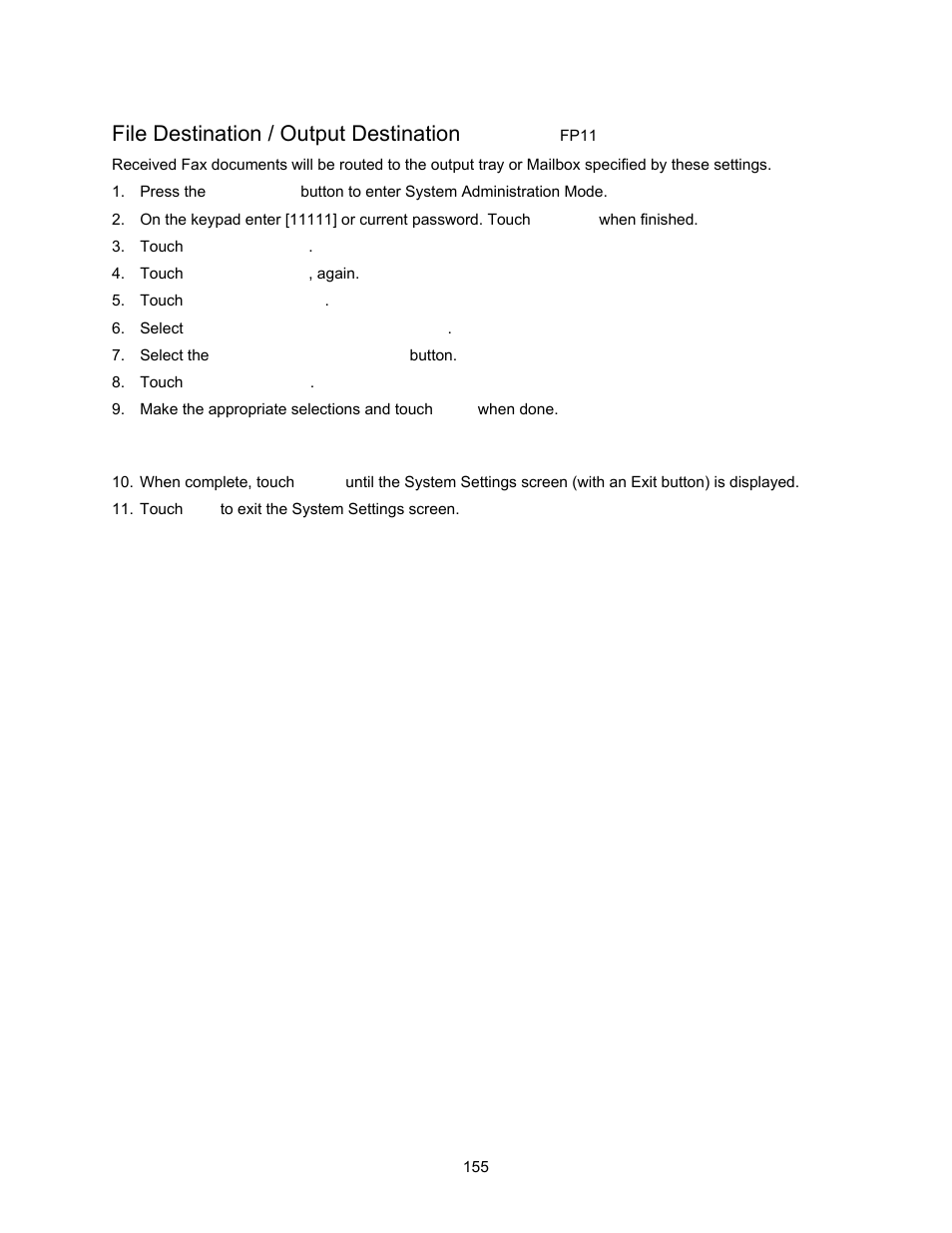 File destination / output destination fp11, File destination / output destination | Xerox 7245 User Manual | Page 155 / 300