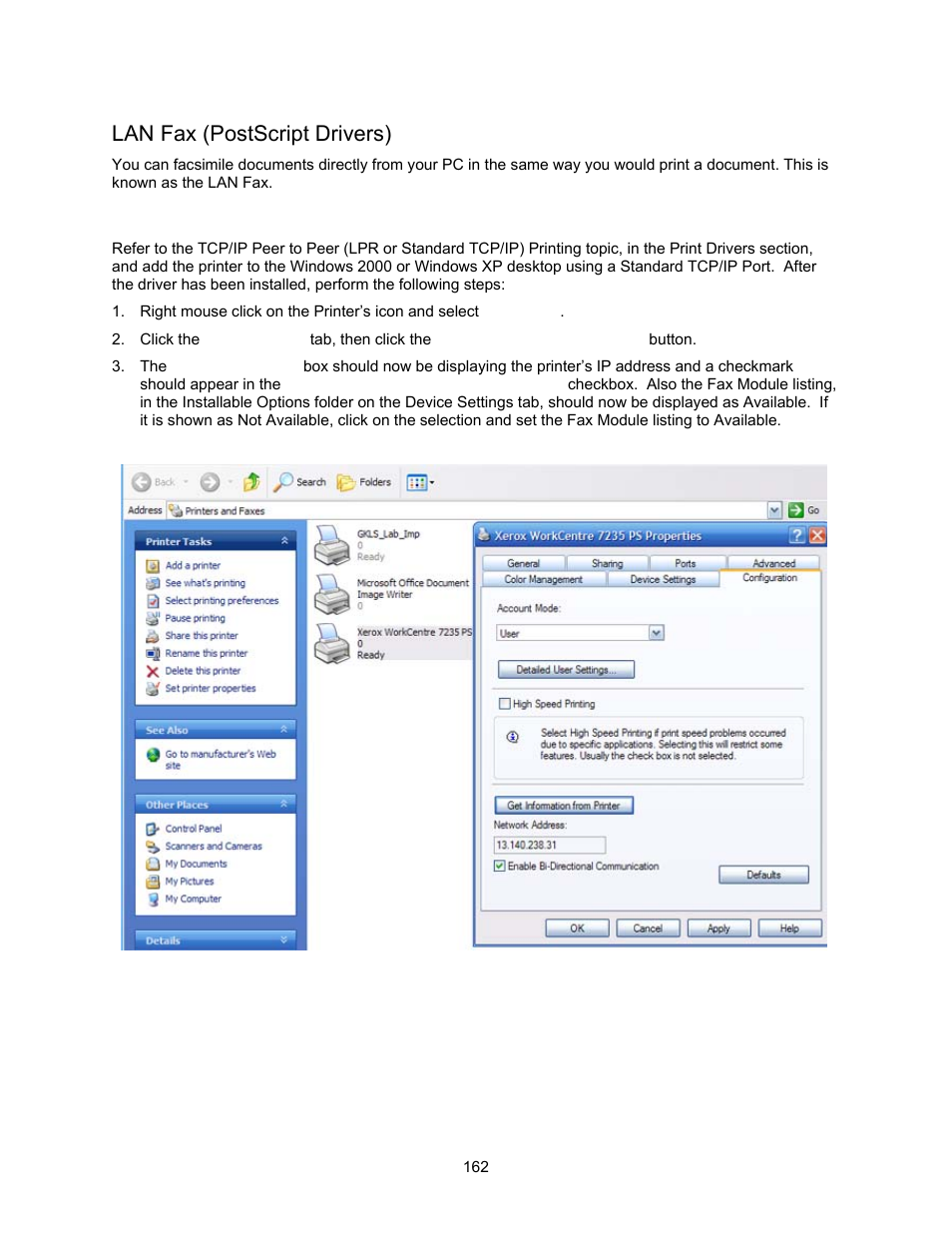 Lan fax (postscript drivers), Initial setup | Xerox 7245 User Manual | Page 162 / 300